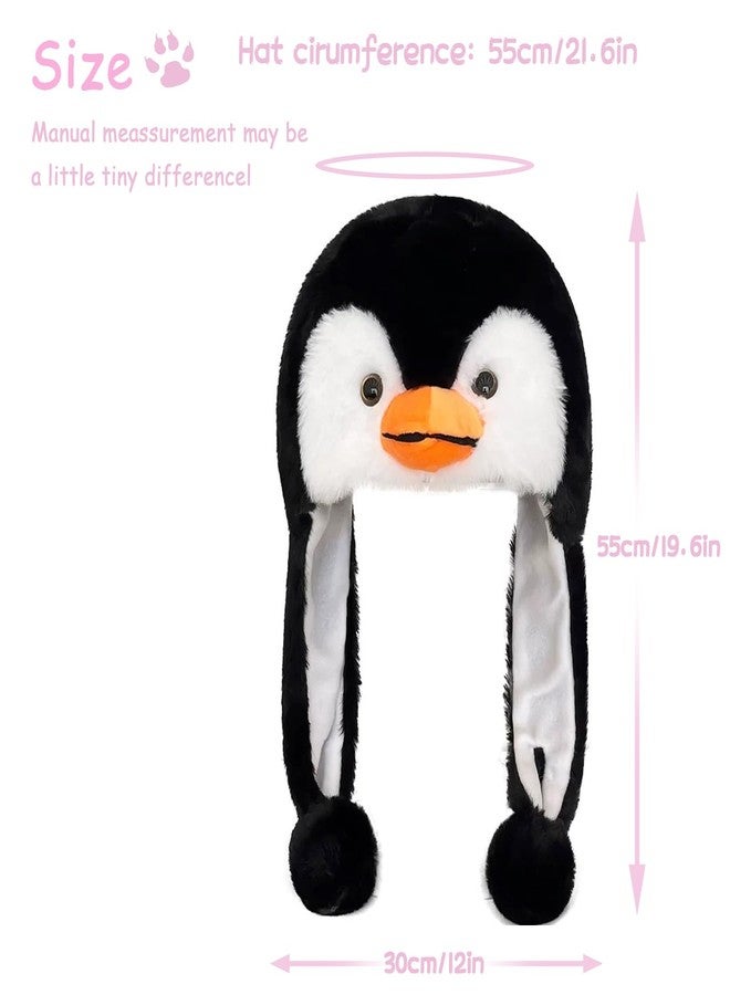 Audaisyly Funny Plush Animal Hat with Ear Flaps, Soft Fleece Hats Cute Bunny Cap for Kids Women Girls Cosplay Party Holiday Gifts (Penguin) - Image 2